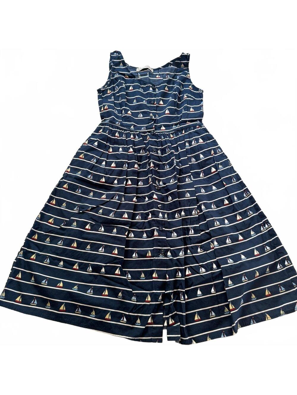 Sugarhill Boutique Sleeveless Cotton Dress Nautical Sailboat Navy Blue US 4